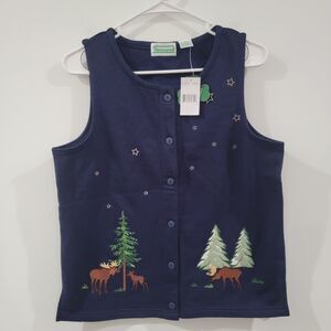 Womens Sweater Vest Size‎ Small Ugly Christmas Button Up Moose Cabincore